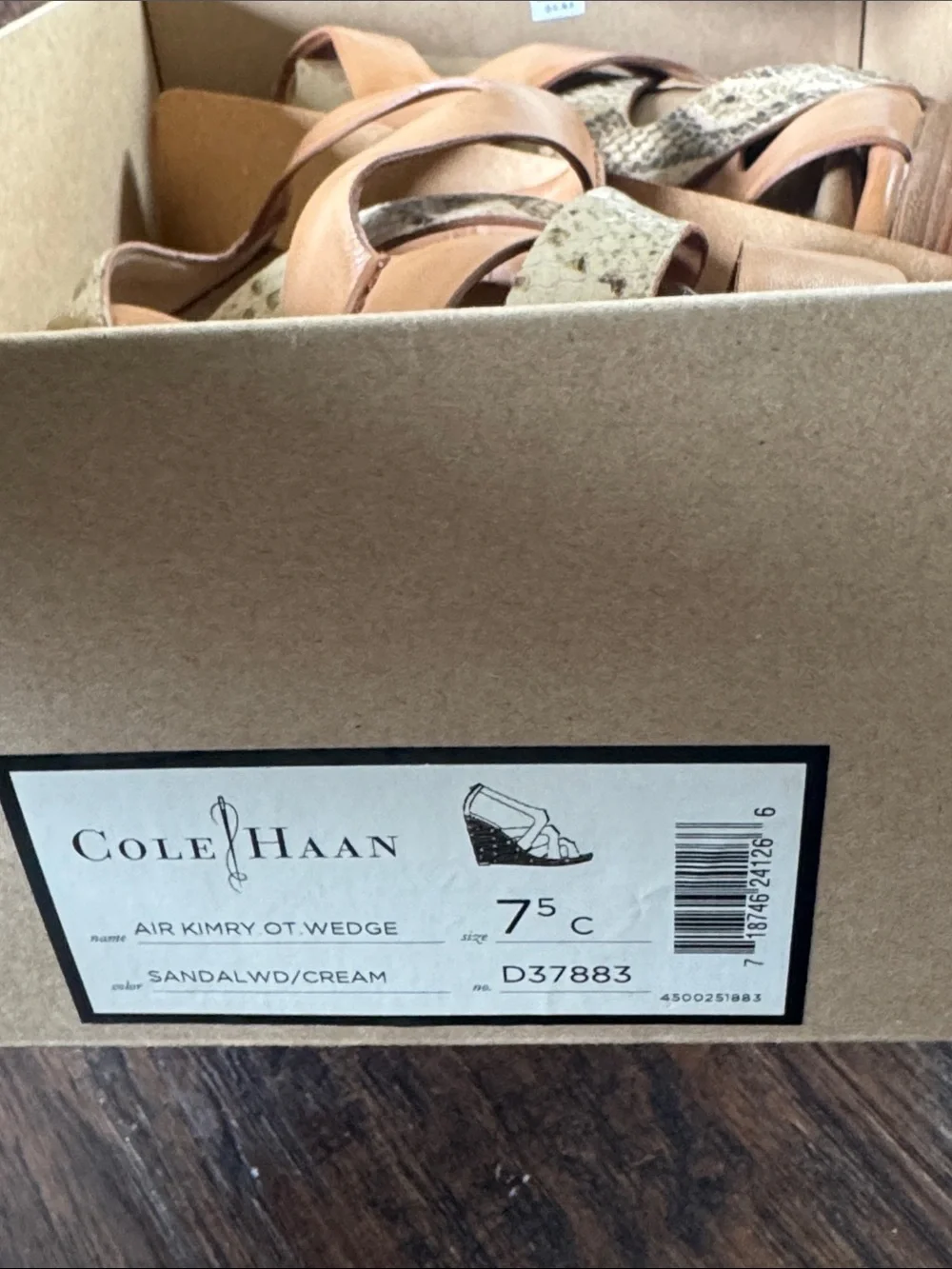 Cole Haan x Nike Air New in Box 📦 Tan Leather Wedge Sandal with Snakeskin Accent